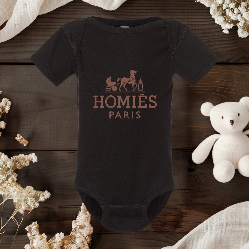 HOMIÈS PARIS Baby Onesie | Funny Designer Parody Onesie | Cute Infant Gift